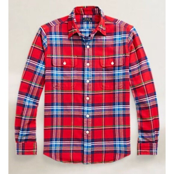Polo Ralph Lauren Flannel Shirt Mens L Clmatnbxpphs Red Plaid Loop Colla… - Picture 1 of 14